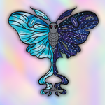 Celestial luna moth inspired sticker featuring split blue sky and galaxy night wings with flowing tail details.