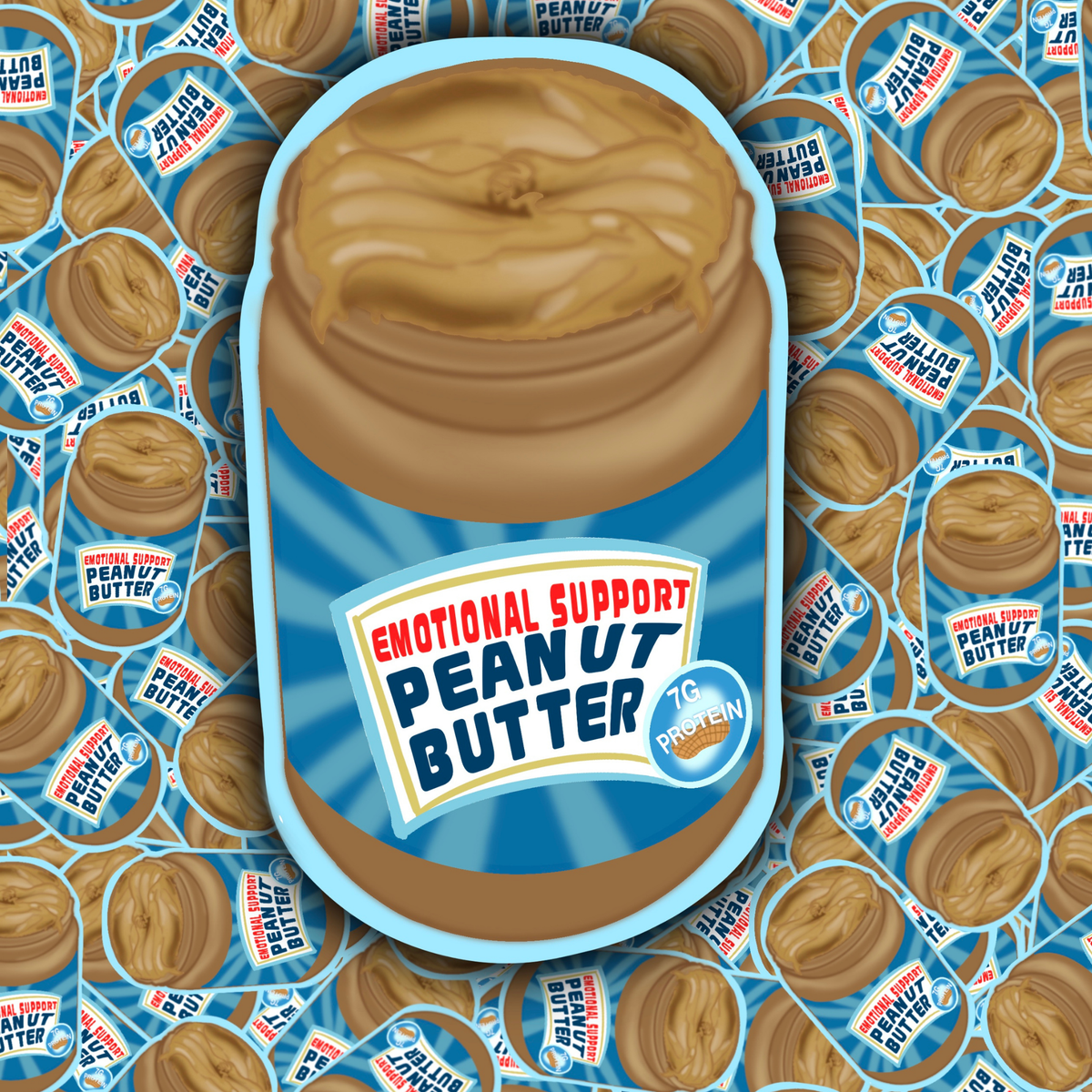 Collage featuring multiple Emotional Support Peanut Butter stickers layered together.