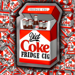 Collage featuring multiple Diet Coke “Fridge Cig” stickers layered together.